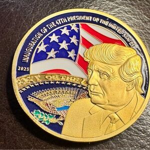 President Trump Commemorative Gold Coin with American Flag Design
